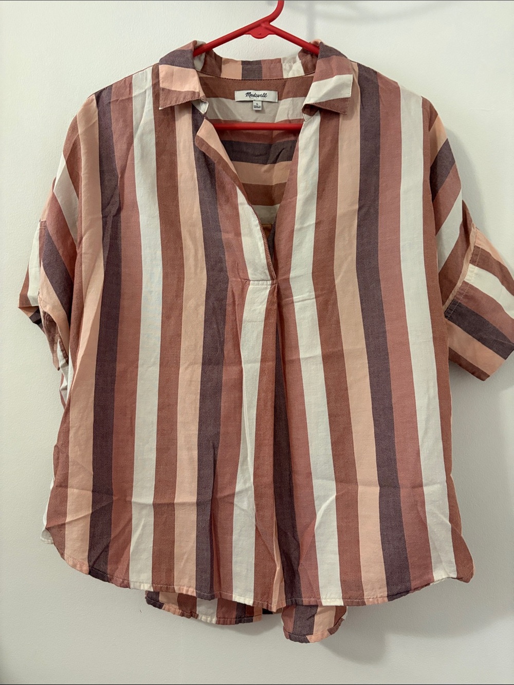 Madewell Pink Multi Vertical Stripe Short-Sleeve Button-Down Top